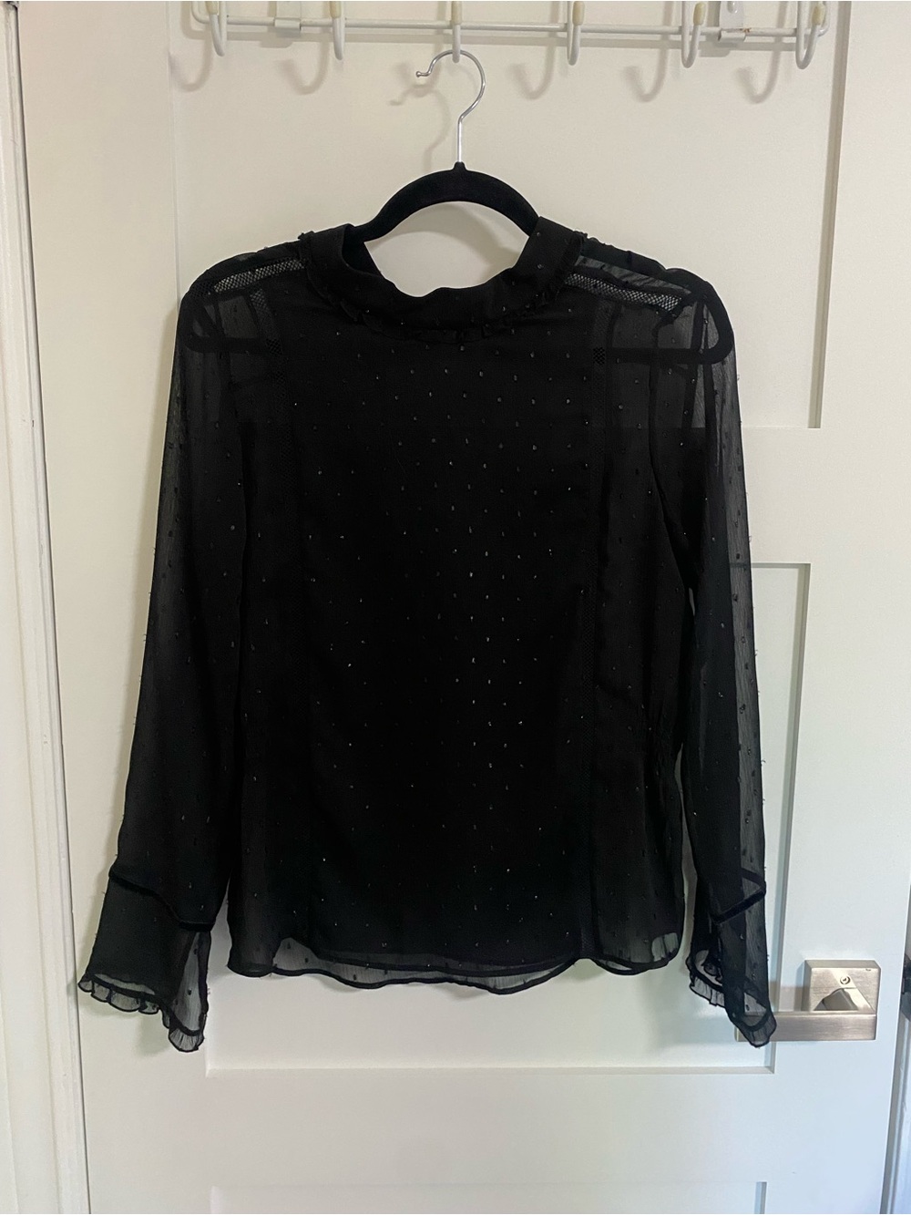 Zara Black Sheer Dot Long-Sleeve Blouse
